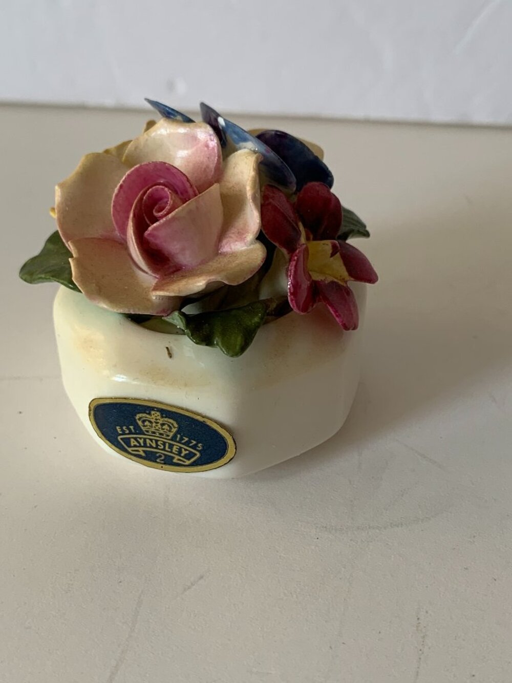Vintage Aynsley Fine Bone China Mini Floral Figurine Pink Rose England